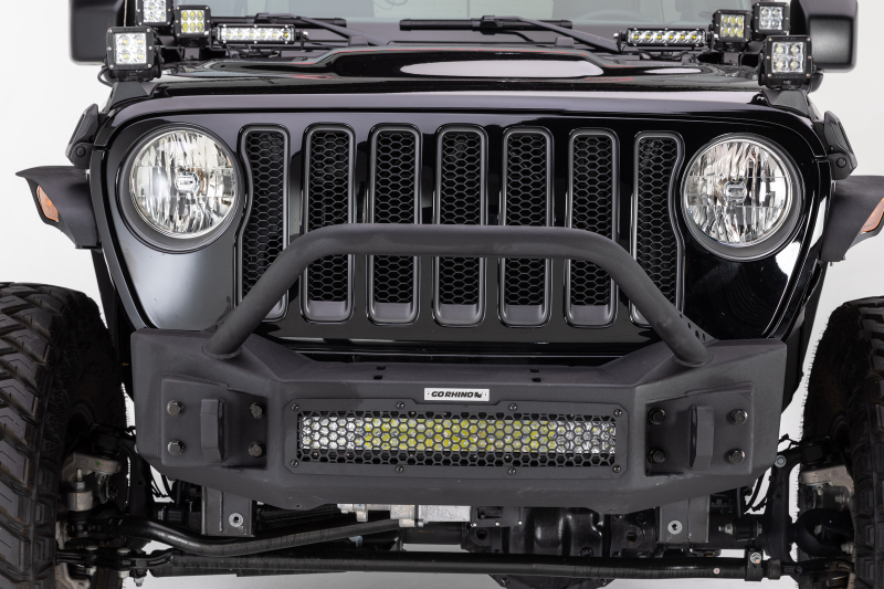 Jeep Wrangler Bumper - Front - Go Rhino - Rockline Front Stubby with Overrider - Textured Black - `07-`20